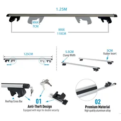 KOOJN Universal Lockable Luggage Rack Car Roof Crossbar Sedan Travel Rack Aluminum Alloy Pole with a Load Capacity of 75kg