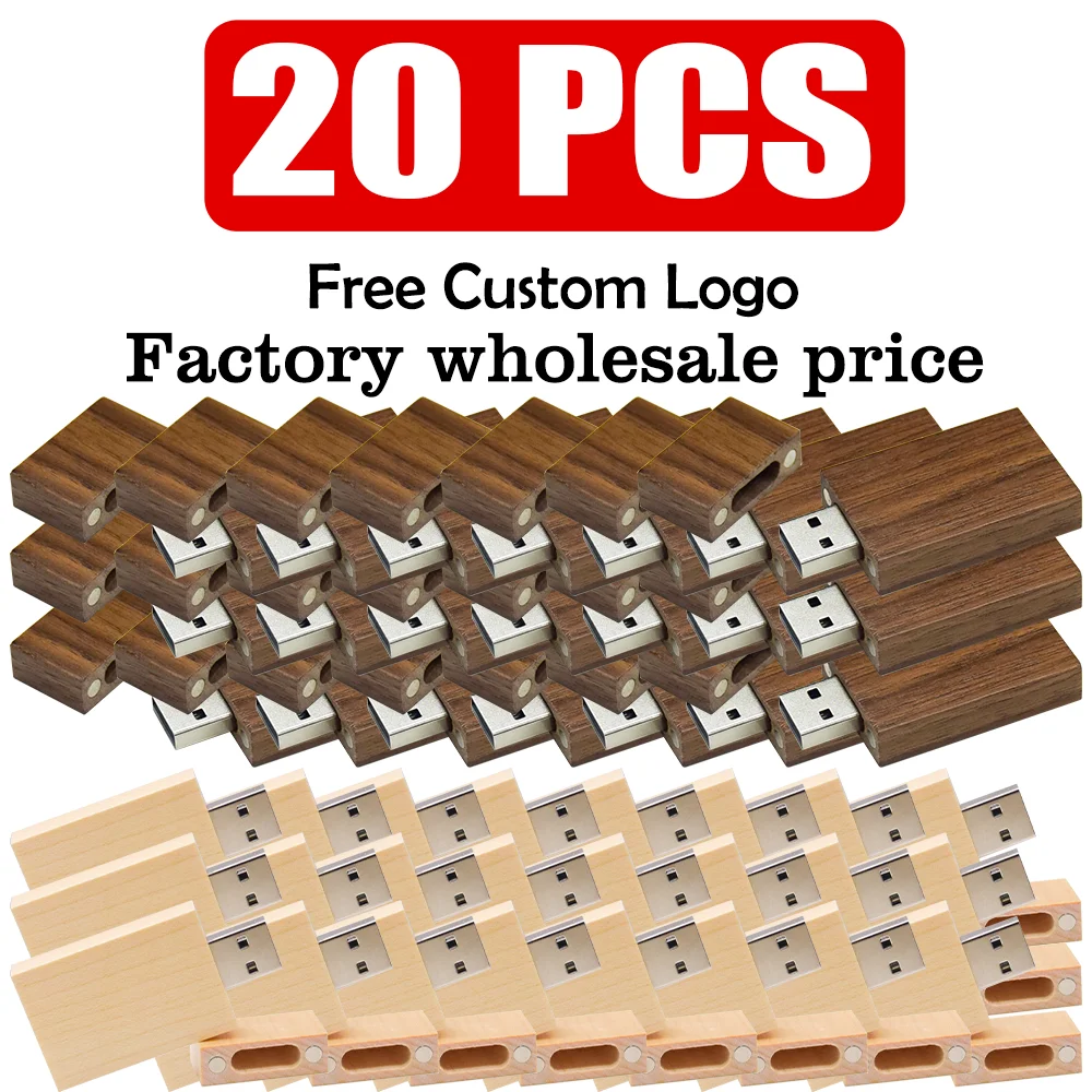 20PCS/LOT Wholesale Wooden USB 2.0 Flash Drive 128GB 64GB 32GB 16GB 8GB Memory Stick Photography Wedding Gift Free Custom Logo