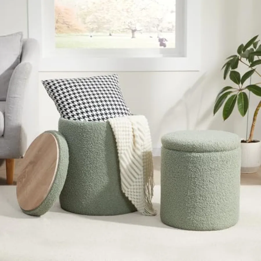 

Boucle Round Ottoman with Storage Set of 2Small Feet Stool Ottoman for Living Room Small Coffee Table Vanity Stool with Storage