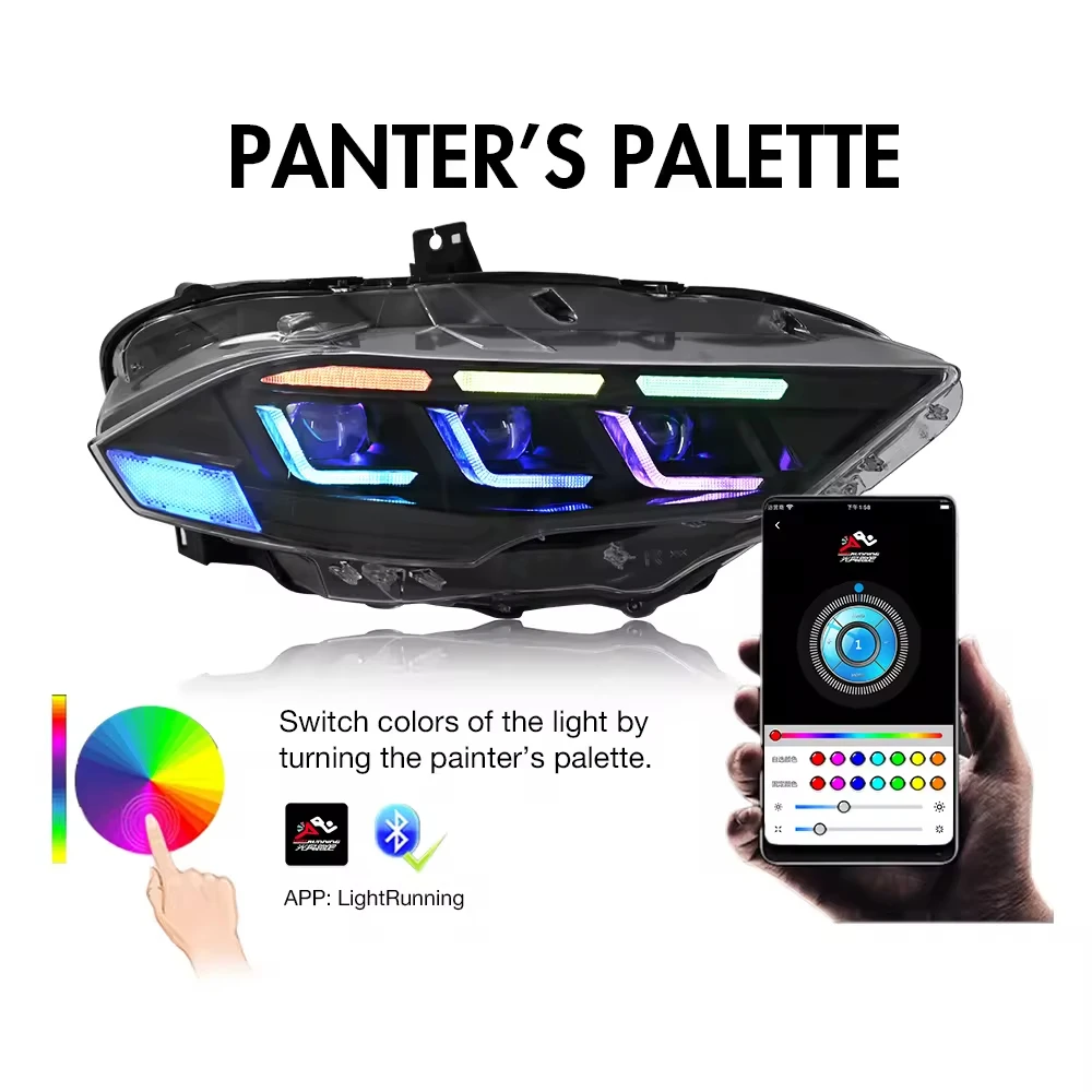 DK Motion نمط جديد LED RGB كشافات لفورد موستانج 2018 - 2022 اكسسوارات السيارات أضواء أمامية المصباح الأمامي