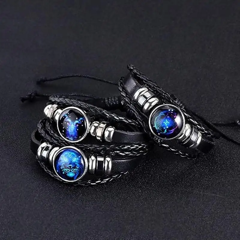 12 Zodiac Signs Constellation Charm Luminous Bracelet Men Women Fashion Multilayer Weave leather Bracelet & Bangle Birthday Gift