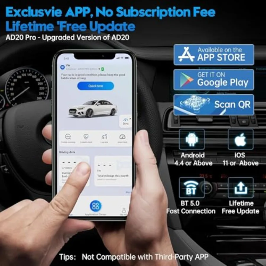 AD20 Pro Obd2 الماسح الضوئي للسيارة 2025 قارئ الرمز اللاسلكي آيفون أندرويد جميع أداة تشخيص النظام لفحص المحرك ABS SRS