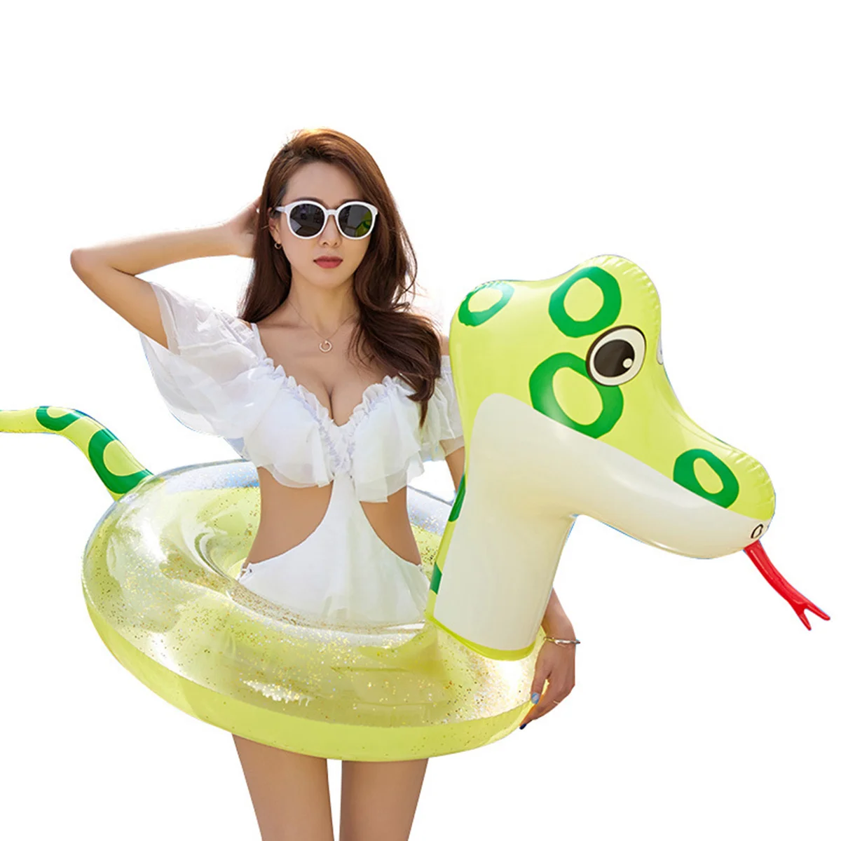 

1Pcs Durable PVC Swimming Ring with Adorable Snake Pattern Inflatable Water Playing Ring for Hot Summer Swimming Tool