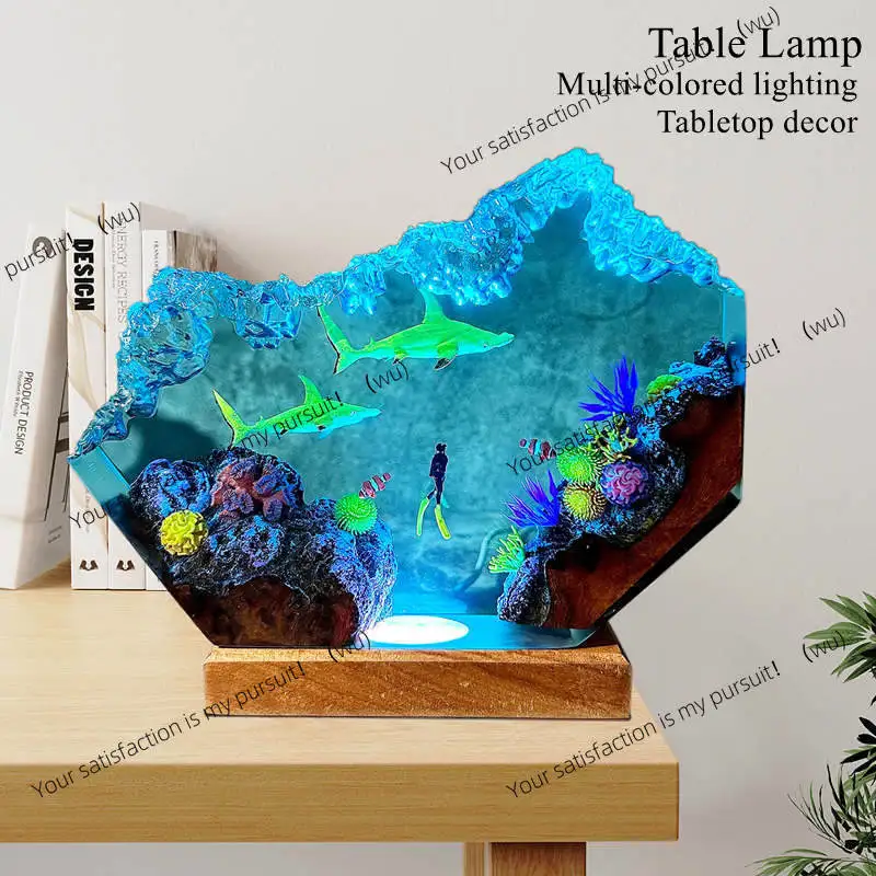 

Simulated Shark Epoxy Resin Seabed Organism Diver Figure Miniature Figurines Night Glow Tabletop Home Desk Light Aesthetic Decor