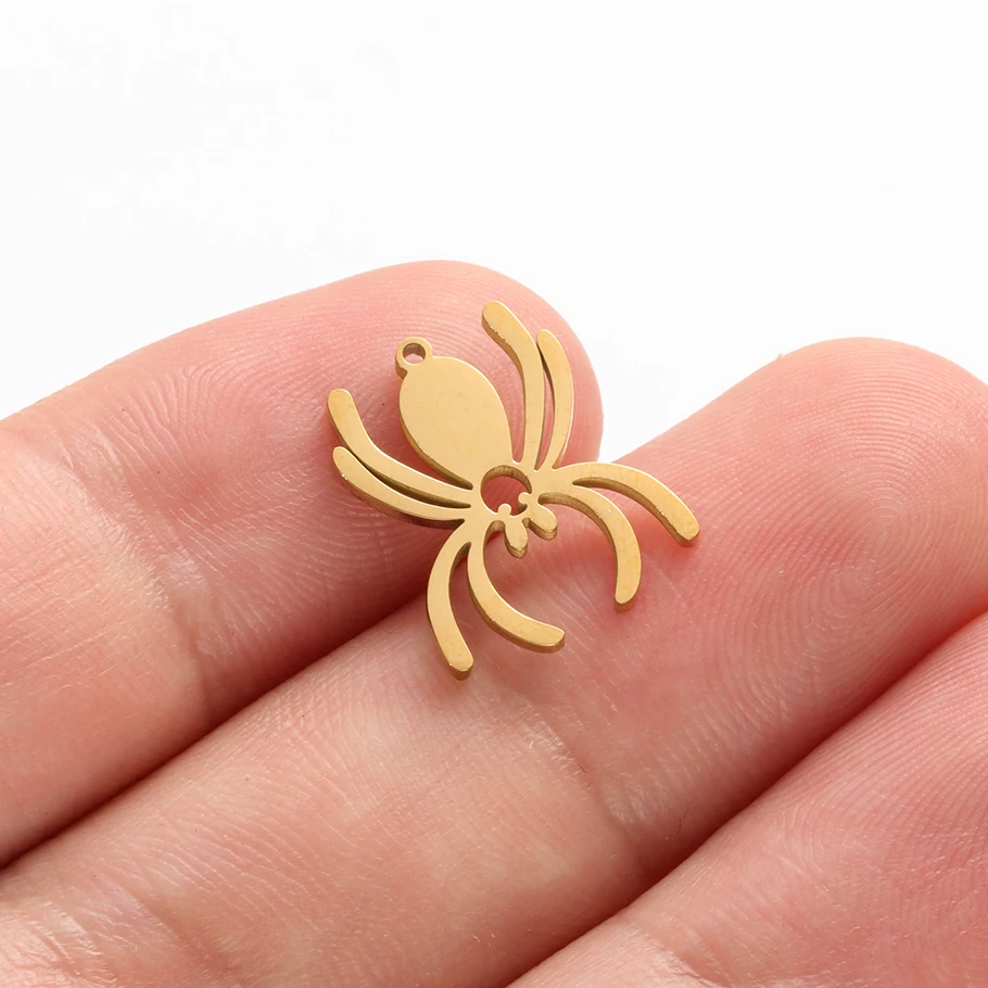 5 Stück goldfarbene kleine Anhänger mit Tiermotiven, Schmetterling, Giraffe, Vogel, Edelstahl, Meereslebewesen-Anhänger für die Schmuckherstellung, Halsketten-Charms – Detail 27
