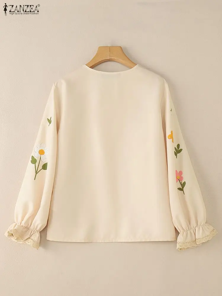 ZANZEA 2025 Autumn Blouse Open Front Cardigans Shirt Women Casual V Neck Long Sleeve Print Cardigan Female Cover Up Kimono Tops