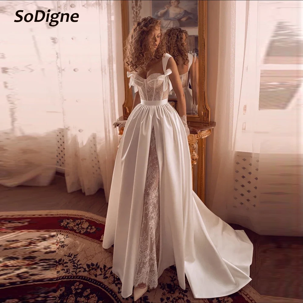 

SoDigne A-line Satin/Lace Wedding Dresses Sweetheart Sleeveless Bridal Dress 2026 Split Bride Gown vestidos de novia Customized
