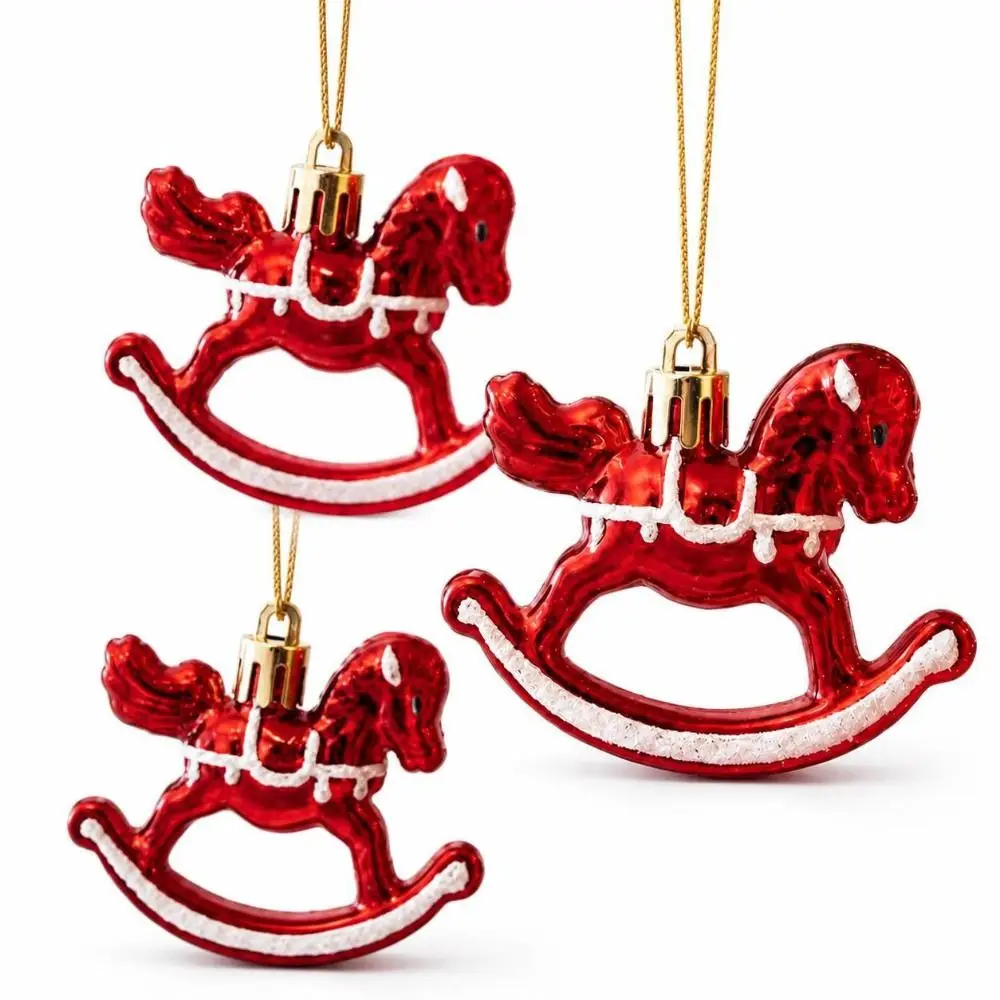 3Pcs Plastic Rocking Horse Ornament Electroplated Hand Painted Christmas Tree Ornament Pendant Style Horse Shape