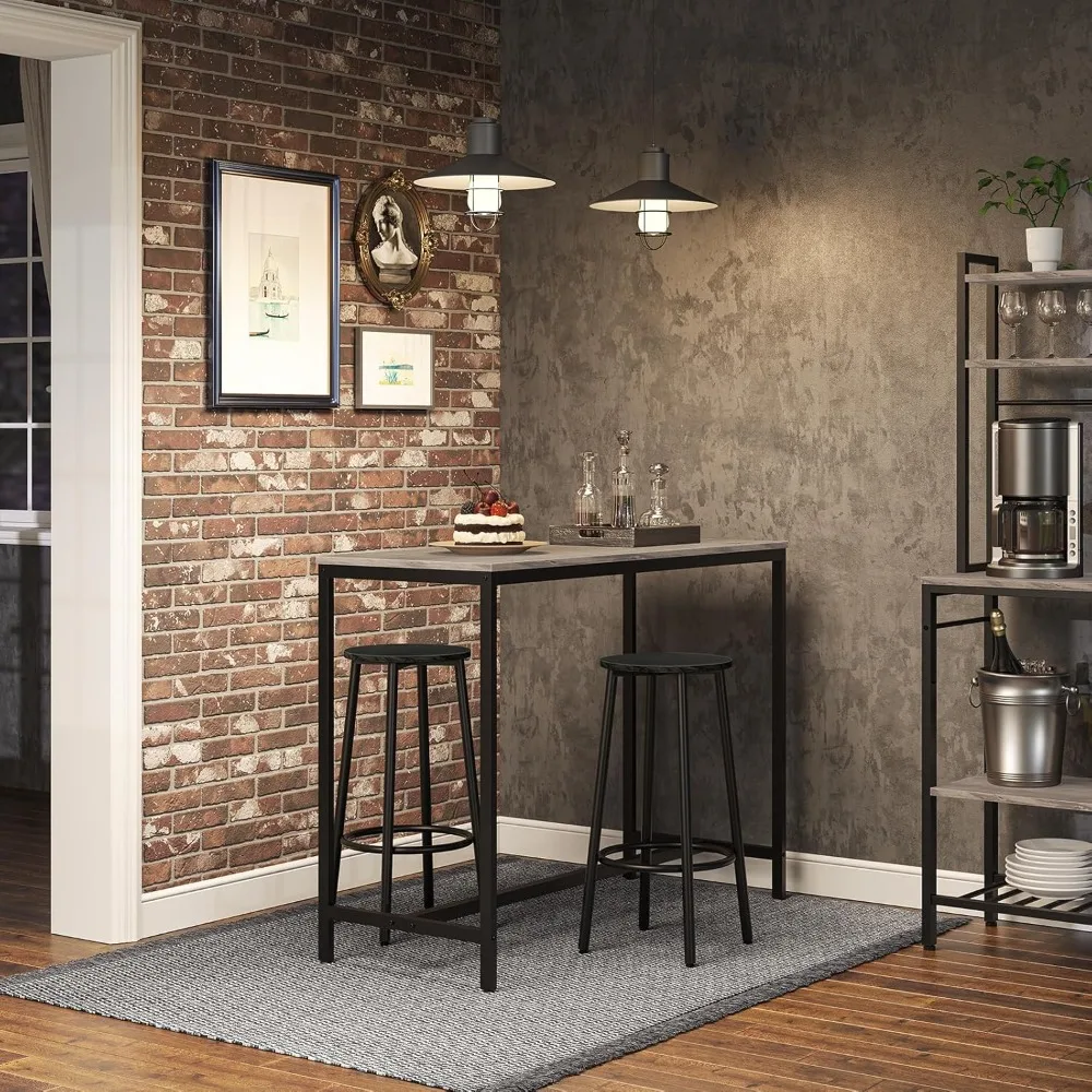 2-Pack Kitchen Bar Stools with Footrest, Rustic Brown Steel Frame Counter Height Stools for Dining & Party