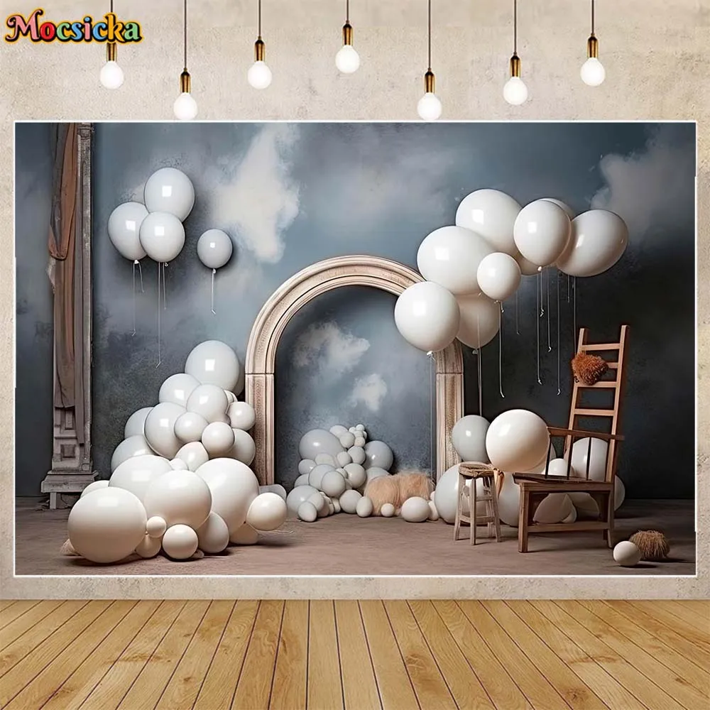 

Mocsicka Newborn Photography Background Balloon Blue Wall Boys 1st Birthday Cake Smash Photo Background Decor Photo Studio Props