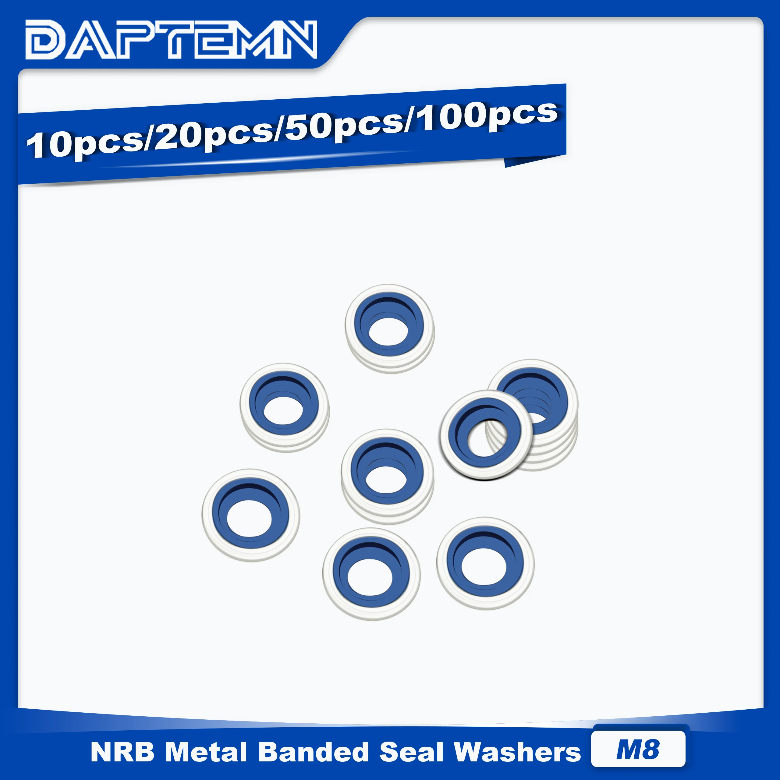 

M8 Metric Bonded Seal Dowty Washer, NBR Zinc-Plated Automotive Self-Centred Seal Rubber Washers, Gasket 10PCS 20PCS 50PCS 100PCS