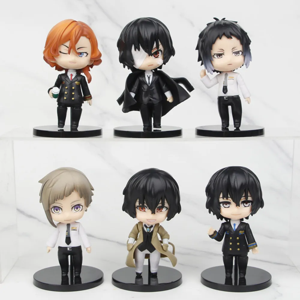 6 Pcs/Set Bungo Stray Dogs Anime Periphery 9cm Figure Q Version Model Toy Atsushi osamu Doppo Rampo Doll Decoration Gifts