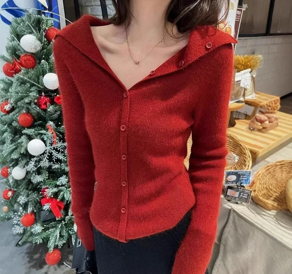 

Knitted Open Cardigan Women's Autumn Winter Thin Slim Long Sleeve Base Sweater Coat V-neck Chinese Style Outerwear