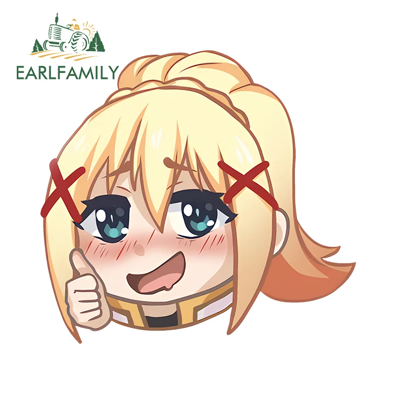 EARLFAMILY 13cm x 12.1cm Darkness Chibi Anime Car Accessories Peeker Eyes Blush Kawaii Like Car Stickers Waterproof Decals