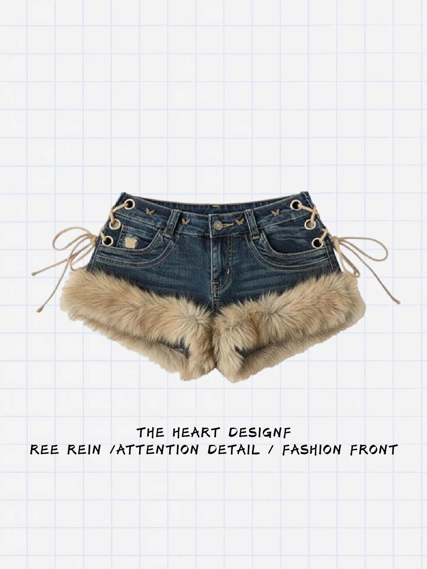 

Low Waist Splice Denim Pants Women's New Y2K Millennium Sexy Girl American High Street Design Furry Splice Slim Hot Pants