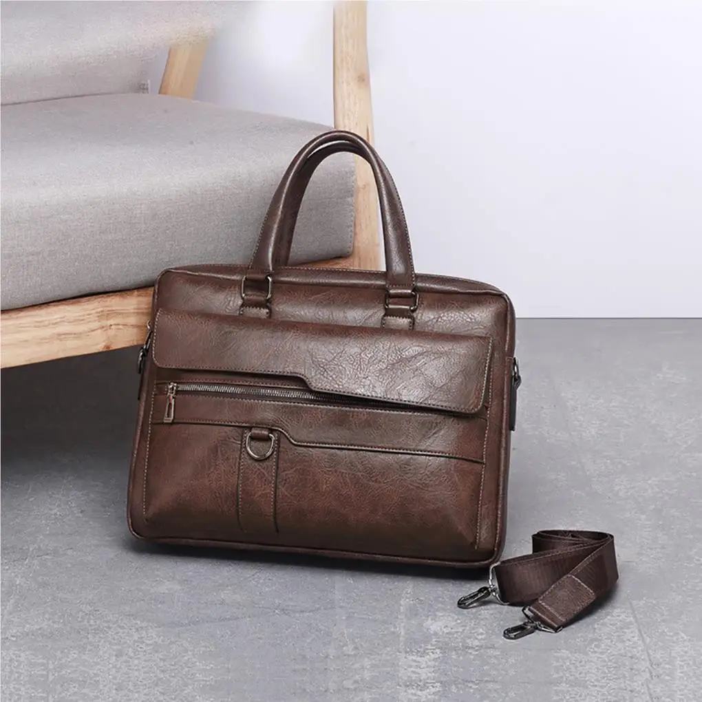 Men’s PU Business Bag Retro Messenger Bag Multi-pocket Briefcase for Men