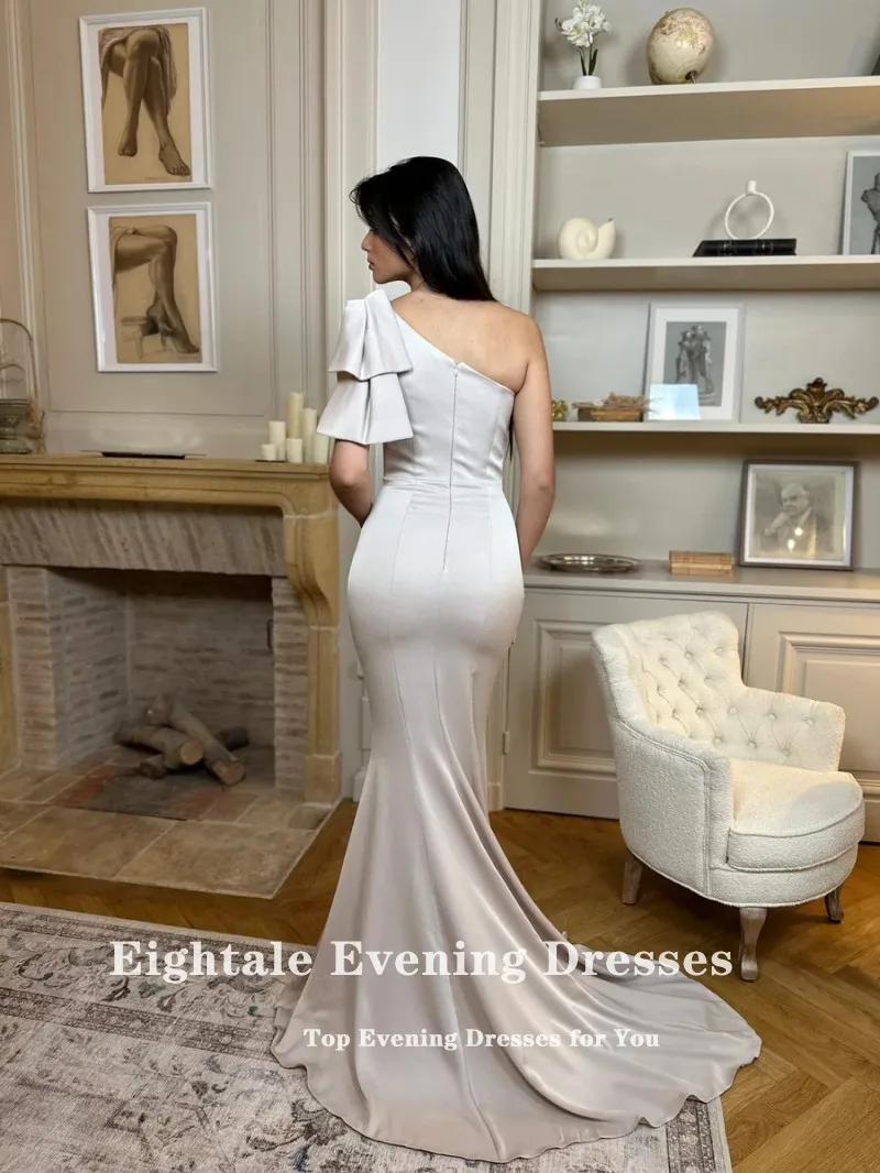 Eightale árabe vestido de noite um ombro personalizado baile de formatura cetim até o chão sereia zíper vestido de festa de casamento vestidos de gala