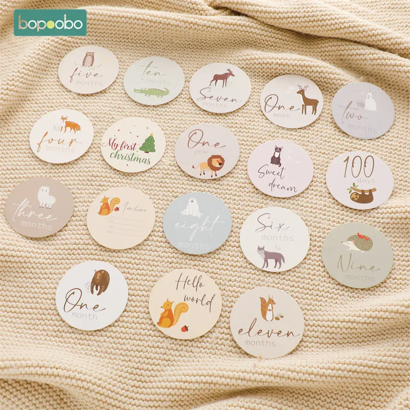 

18PCS Newborns Animal Milestone 1-12 Month Card Paper Baby Memories Birthday Party Decoration Children Photography Props