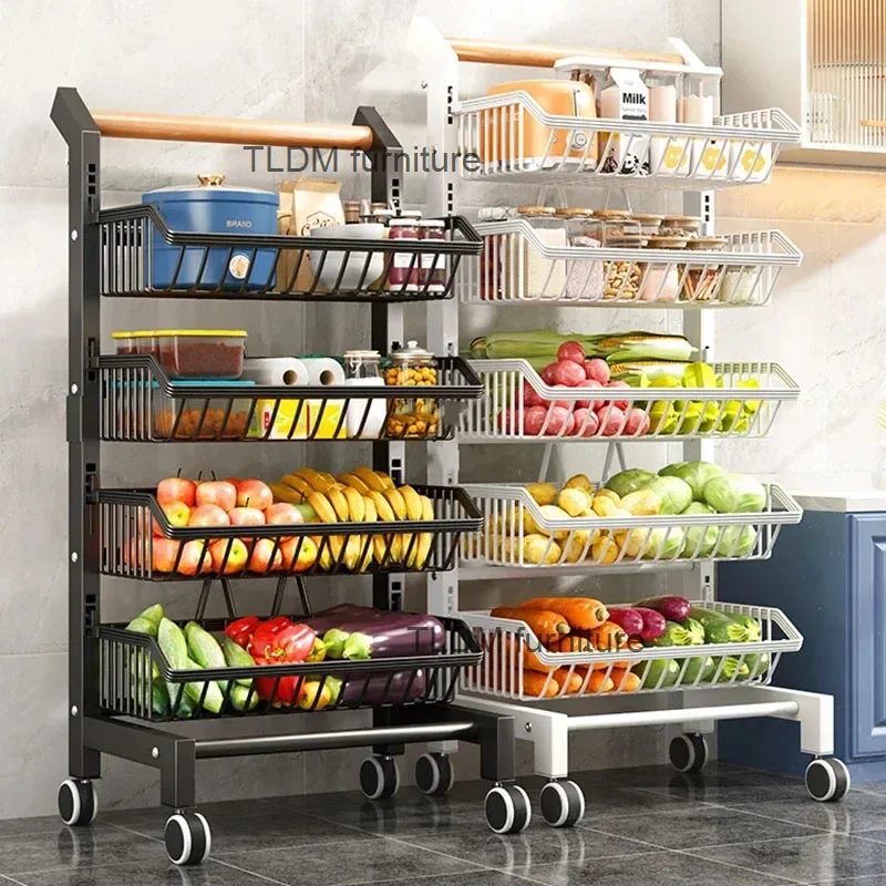 

Light Luxury Metal Kitchen Trolleys Creative Storage Cart Modern Home Furniture Floor Multi-layer Fruit Vegetable Snacks Shelf