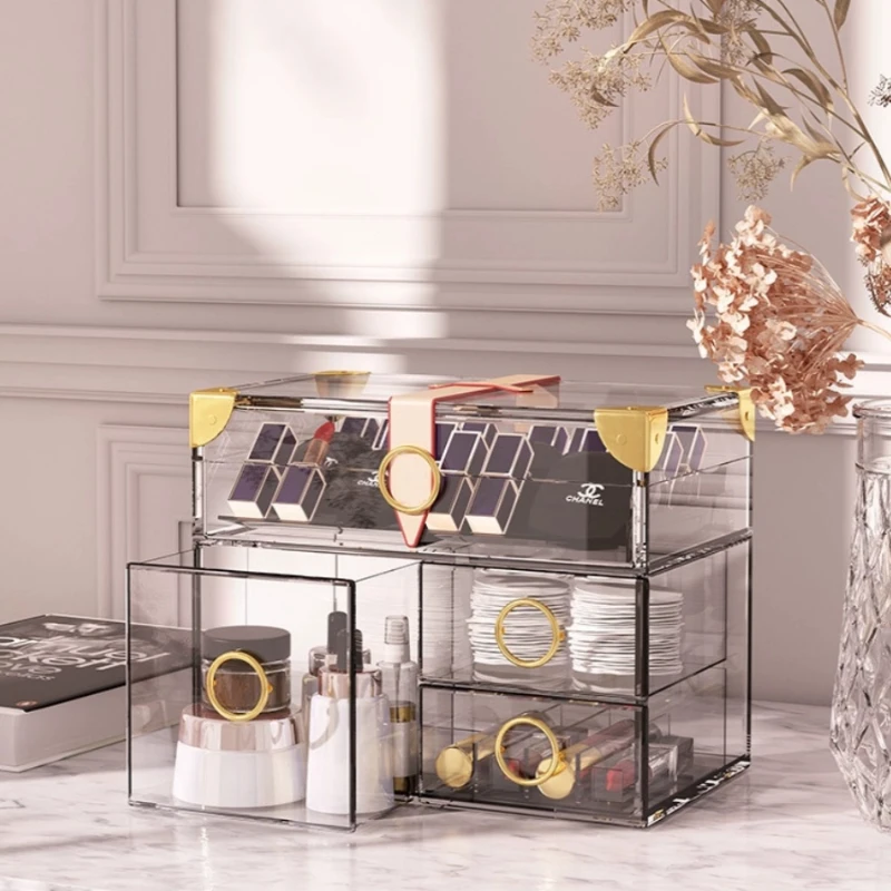 Online celebrity cosmetic compartment storage box with drawer desktop acrylic household skin care products rack.