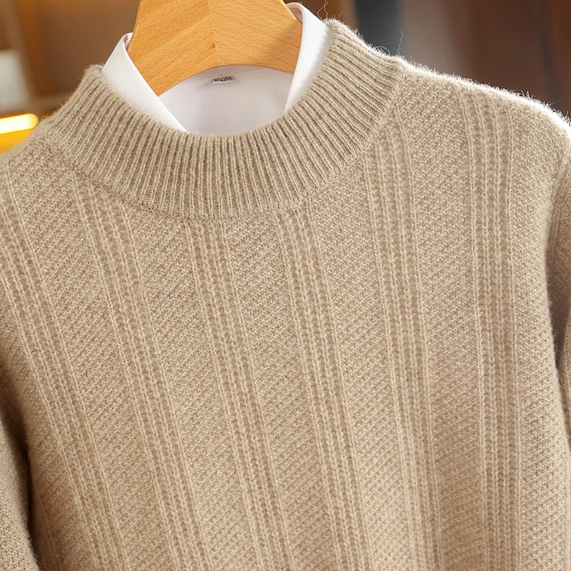 

Men's 100% pure cashmere pullover business casual solid knitted sweater loose Pull round neck Tops thick Jumper high-quality
