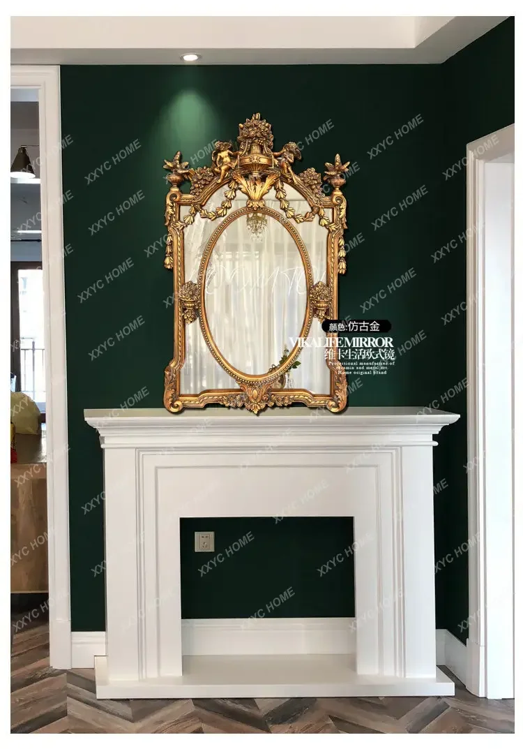 

baroque retro art mirror fireplace wall decorative mirror carved bathroom mirror