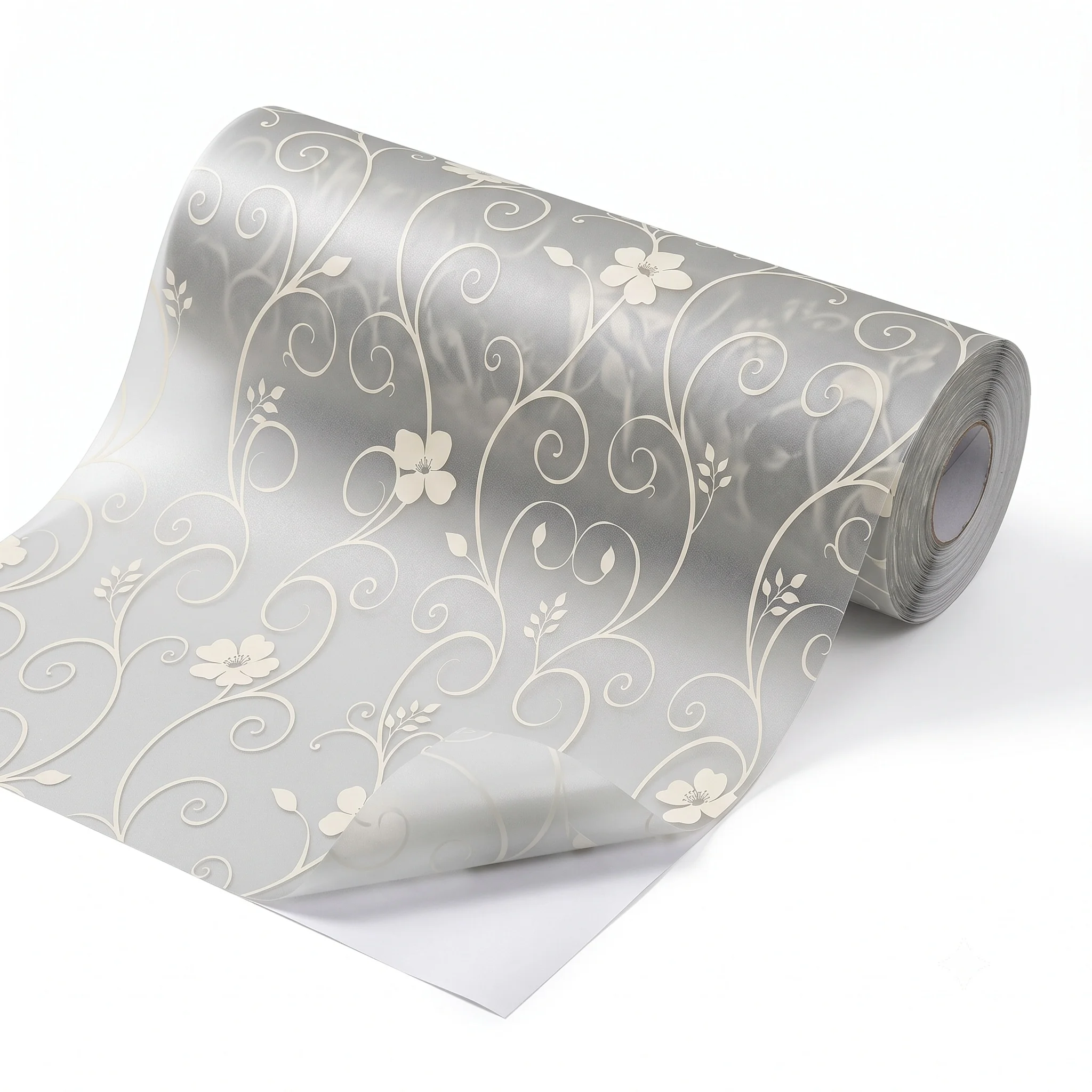 Elegant White Frosted Self-Adhesive Window Film with Curly Vine Floral Design Privacy Protection Removable Glass Sticker for Hom