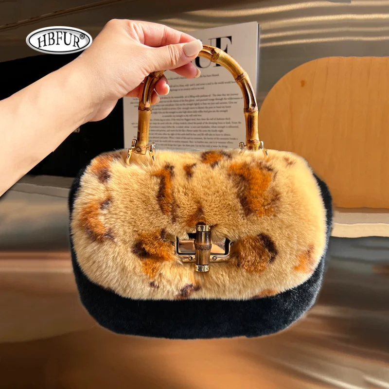 New Real Fur Bag Crossbody Bags For WomenPhone Bag Lady Shoulder Bags Rabbit Fur Bag Female Messenger Bag Winter Handbag Ladies