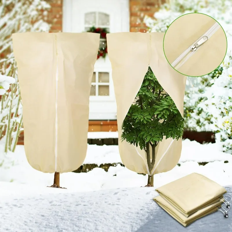 Grand sac de couverture pour plantes d'hiver, couvertures anti-insectes multi-tailles pour arbustes, arbre fruitier contre le gel, couvertures de Protection avec cordon de serrage zippé