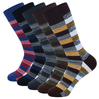 5 Pairs Mens Dress Socks stripe Plus Size，High Quality Combed Cotton Crew Socks，Black Cool Breathable Casual Socks for men