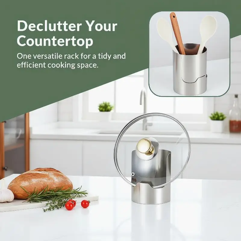 2026 NEW Stainless Steel Spatula Spoon Holder Heat Resistant, Easy Clean Utensil Rest Rack for Kitchen Counter, Soup Spoon Stand