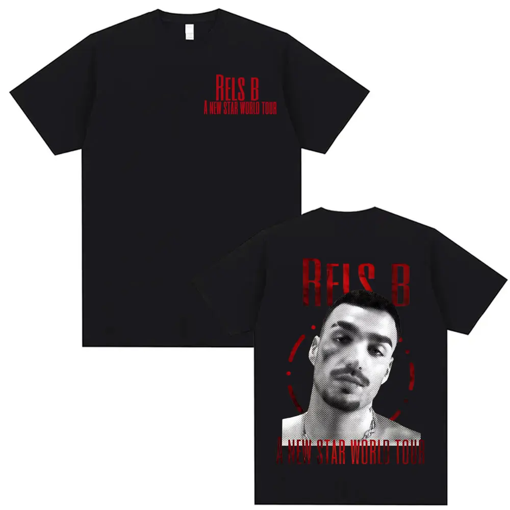 مغني الراب Rels B A جديد طعنة Worlo جولة 2025 الرسومات تي شيرت ملابس للرجال Harajuku خمر القوطية تي شيرت عالية الجودة تي شيرت
