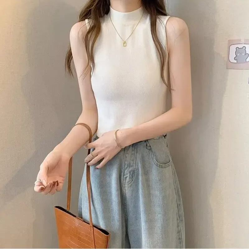 Women Knitted Tank Top Summer Fall Slim Sweater Short Sleeveless Solid Spring Autumn Sweaters Pullovers