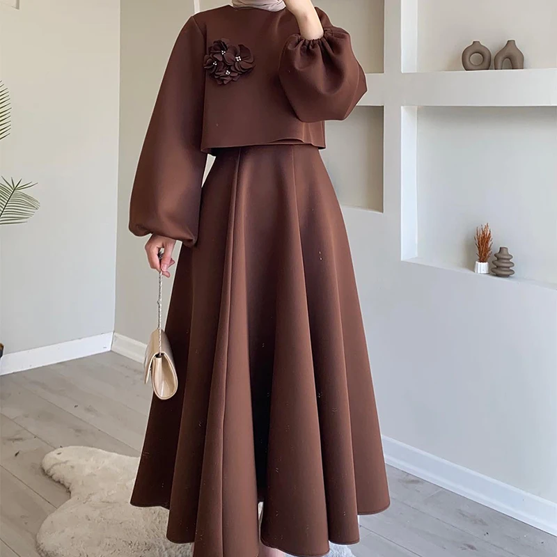 Conjunto de vestido largo de flores a la moda para mujer, vestido veraniego con manga acampanada de 2 piezas, camisa superior y faldas, trajes, Vestidos largos, Vestidos Плаusе