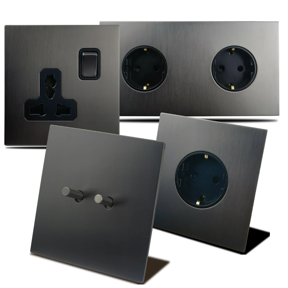 WALLPAD Toggle Switch, Wall Light Switch 2 Way, Brushed Slim Steel Panel, Metal Lever, 1/2/3/4 Gang, ZJ801, Square Box Needed