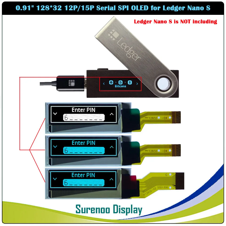 0.91 "12832 128*32 12Pin 12P 15Pin 15P SSD1306 Seriële SPI PMOLED OLED Display Module panel voor Ledger Nano S