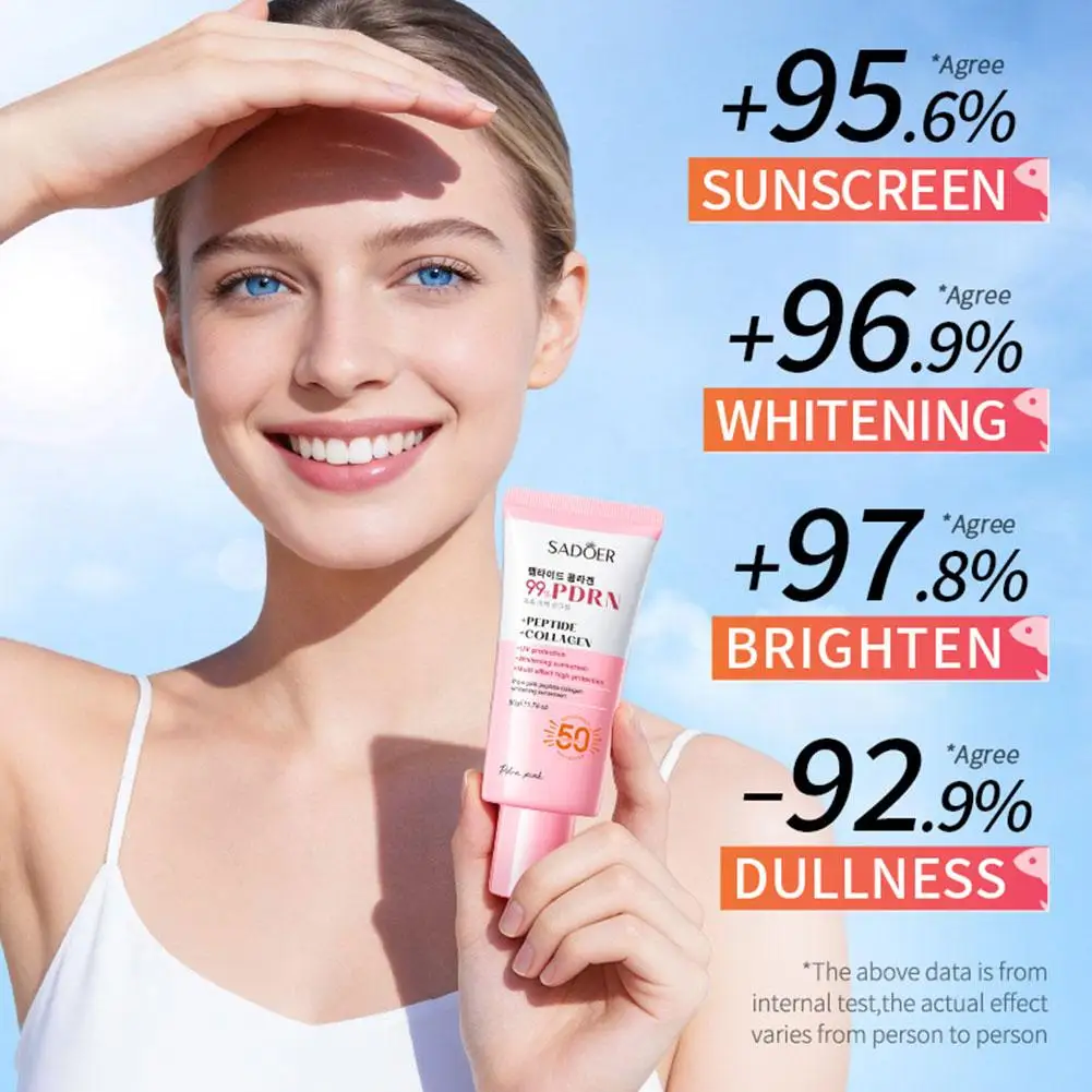 SADOER 99% PDRN Peptide Collagen Sunscreen UV Protection Whitening Multi Effect Facial Sun Cream Hydrating Daily Sun Care 50g