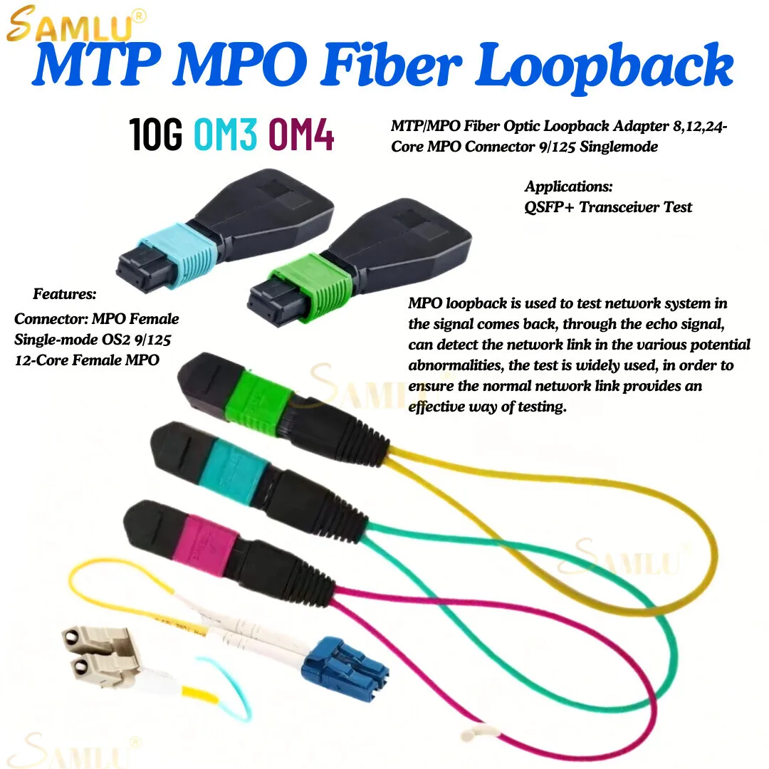 2 قطعة MTP MPO SM/MM الألياف البصرية Loopback موصل OM3 OM4 10 جرام 40 جرام 100 جرام اختبار وبير محول