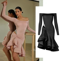 Sexy One-Shoulder Cutout Latin Dance Dress Women Samba Rumba Chacha Party Dress Adults Stage Performance Dancing Dresses SL9550