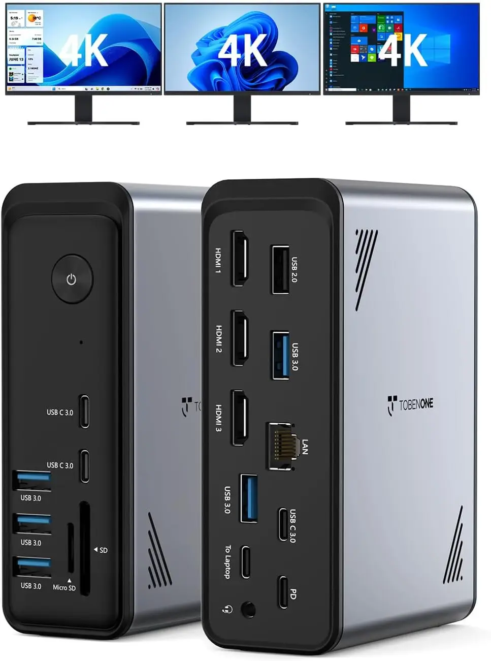 

Многофункциональная док-станция USB-C 18-в-1 с поддержкой трёх 4K-дисплеев, 9 портами USB и гигабитным Ethernet для ноутбуков Windows