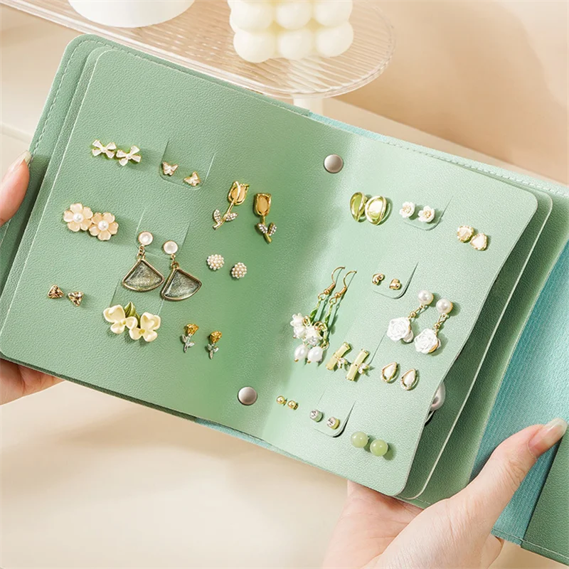 1PC PU Leather Ear Stud Storage Bag Multi-layer Jewelry Finishing Storage Organizer Book Type Storage Bag For Earrings Rings