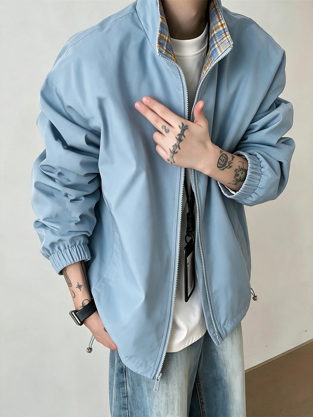 Cleanfit Plaid Patchwork Jacket Men's Autumn Vintage Design Hatless Shirt American Collar Couple's Outerwear Long Sleeve Zipper
