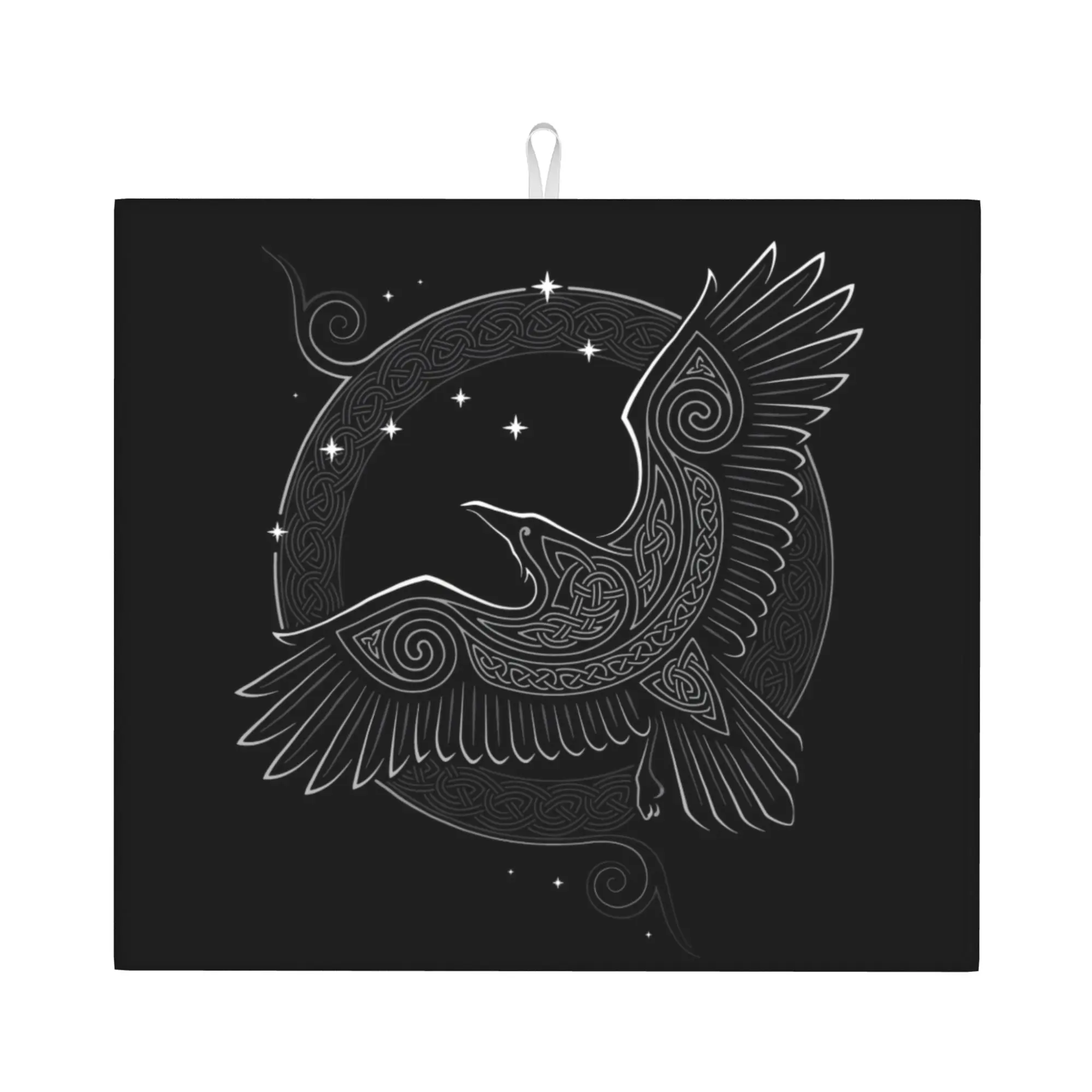 Drying Mat For Kitchen Northern Raven Water Absorbent Waterproof Norse Viking Crow On Slip Kitchen Counter Protector Mat