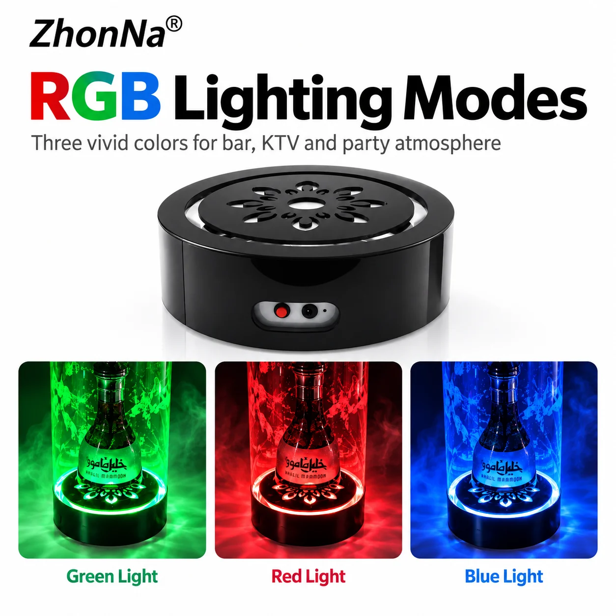 ZhonNa Hookah Green Laser Head RGB Luminous Base Sparkling Pedestal Bar KTV Club Professional Novelty Atmosphere Light Accessory