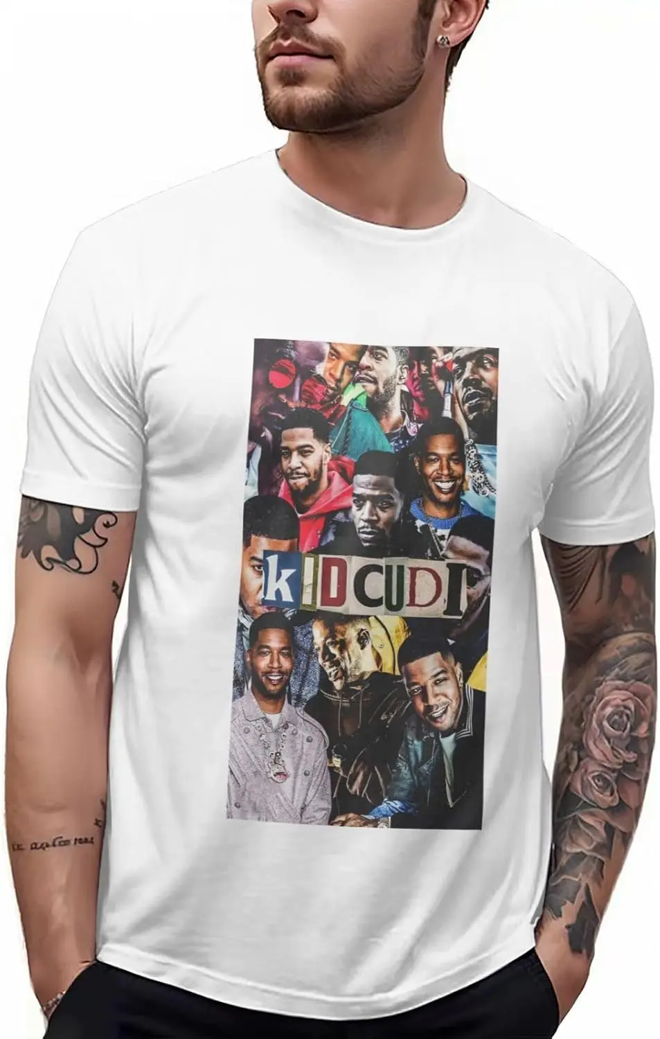 Kid Rapper Cudi Music Collage Mens T Shirt Summer Graphic Tee Unique Crew Neck Classic Short Sleeve Tops Unisex