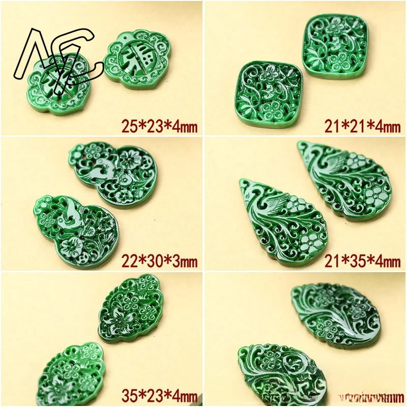 2pcs DIY Natural Dry Green Emerald Hollow Out Lucky Accessories Pendant Earrings Jewelry Luxury Best Selling Gifts for Women Men