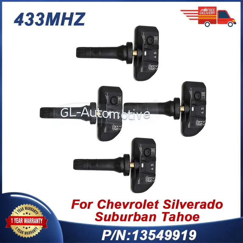 4PCS Tire Pressure Sensor 13549919 TPMS Sensor For Chevrolet Silverado 2022 2023 2024 433MHZ