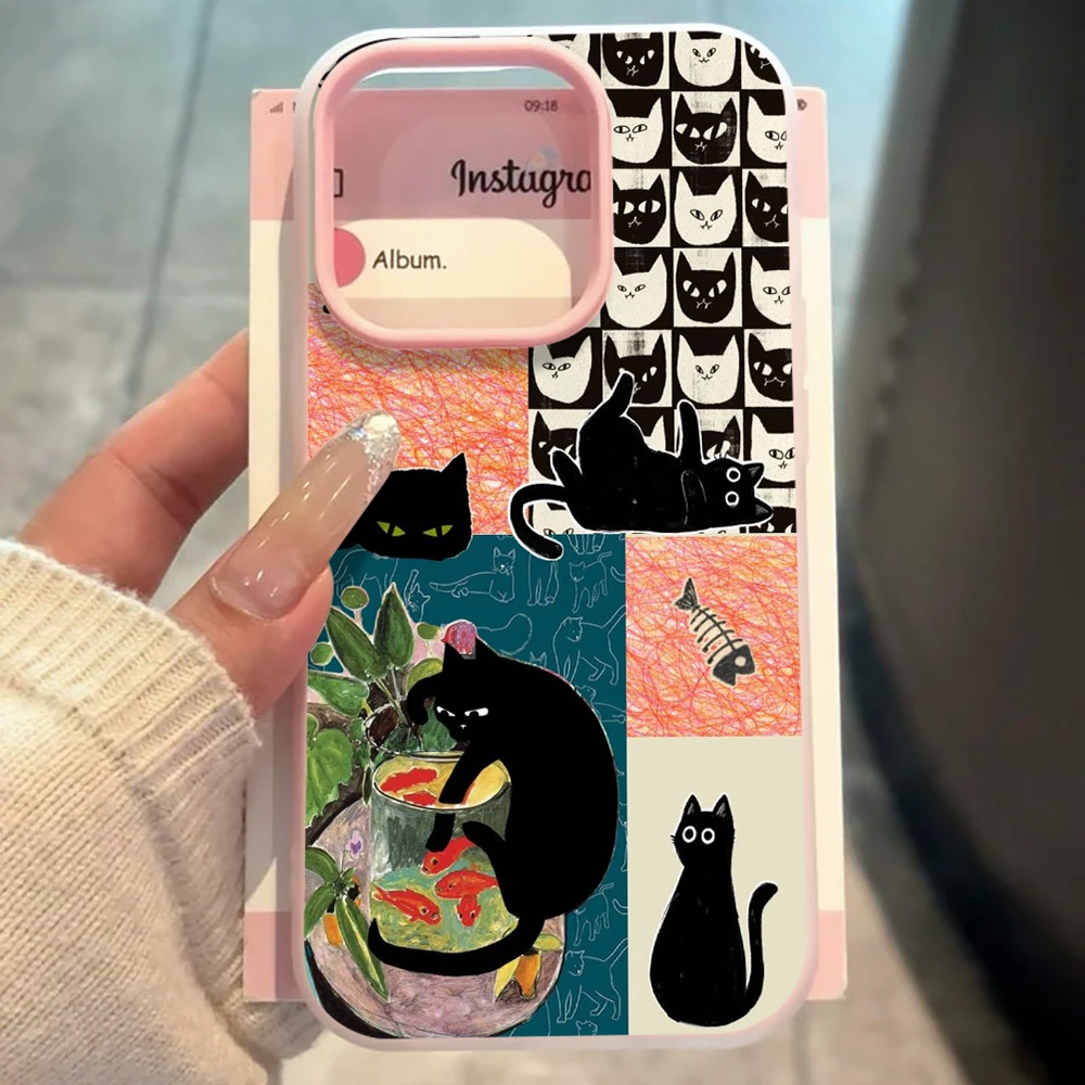 Für Samsung Galaxy A16 A15 A55 A35 A36 A56 S26 S25 S24 Ultra S23 S21 S22Plus Schwarze Katze Kunst-Kollage TPU Handyhülle Silikon-Cover – Detail 2