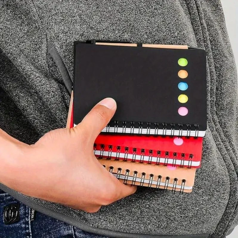 Spiral Pocket Notebook With Pen Holder Notebooks Sticky Notes & Colored Index Tabs Sketch Book Writing Pads Office School