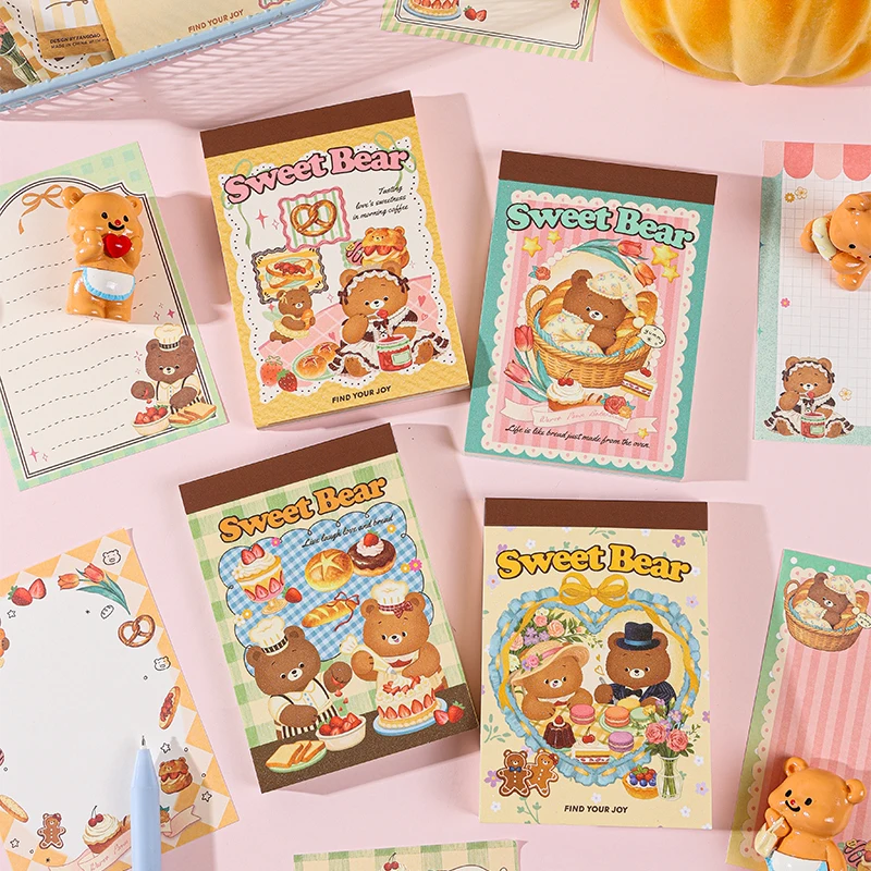 60 Pcs Dessert Bear Series Vintage Background Paper DIY Memo Book Scrapbooking Journal Stationery Decoration Supplies